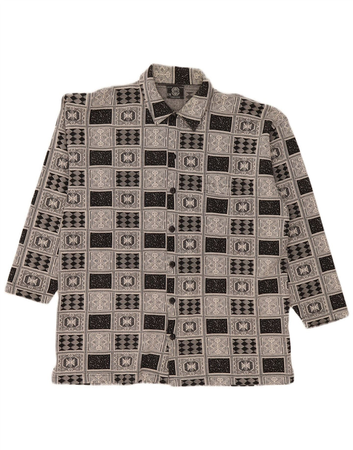 Męska koszula flanelowa w stylu vintage, duża, szara, geometryczna bawełna
