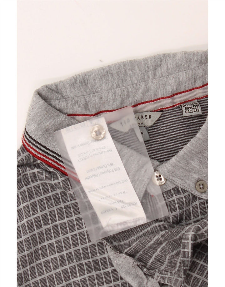 Męska koszulka polo Ted Baker, rozmiar 3, średni szary, poliester w kratkę