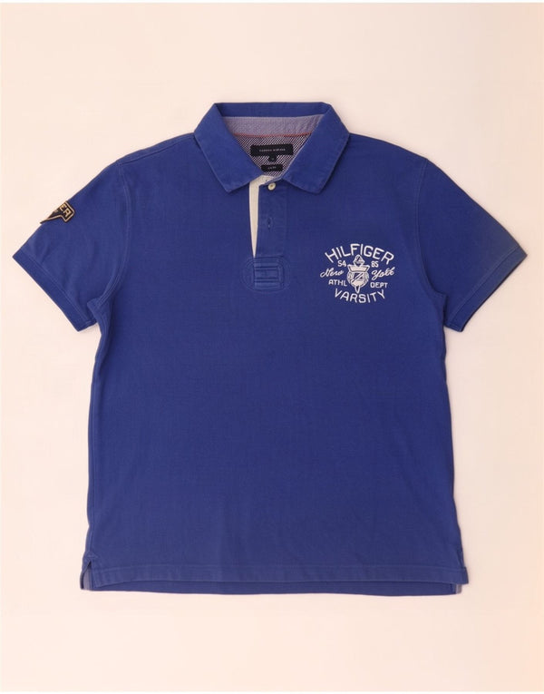 Męska koszulka polo do rugby Tommy Hilfiger z grafiką, slim fit, XL, niebieska, bawełniana