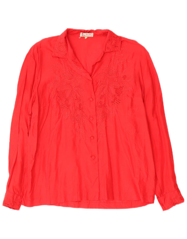 Vintage Womens Long Sleeve Regular Fit Shirt UK 16 Large Red Floral Silk