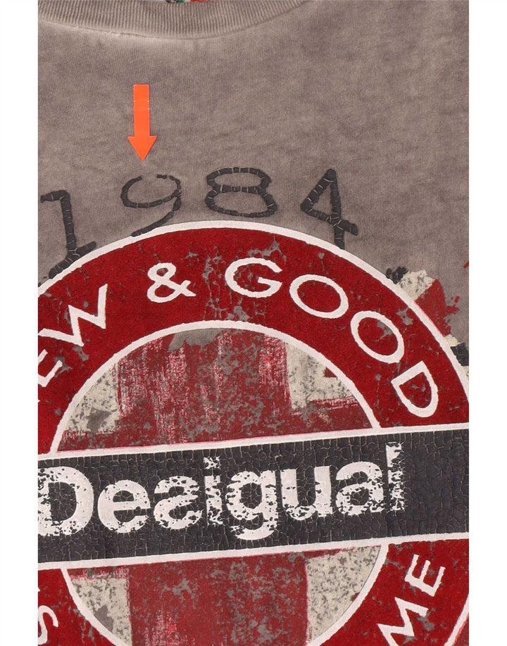 Męska koszulka z grafiką Desigual Top, średnioszara, bawełniana