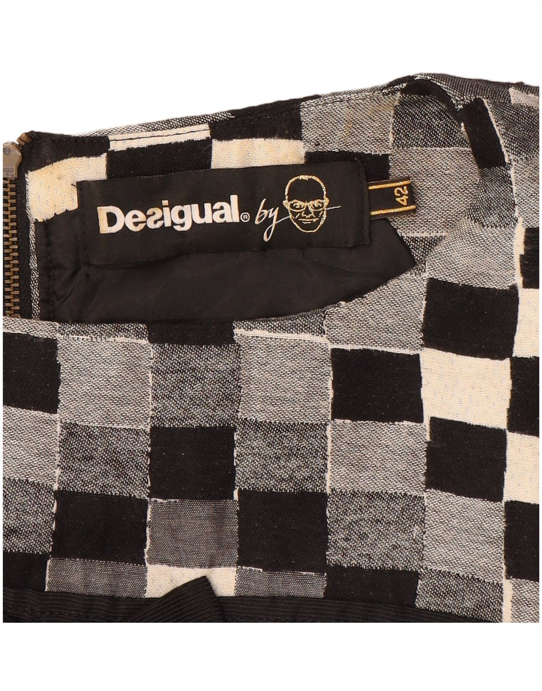 DESIGUAL Womens Sleeveless Sheath Dress EU 42 Large Grey Chevron Polyester