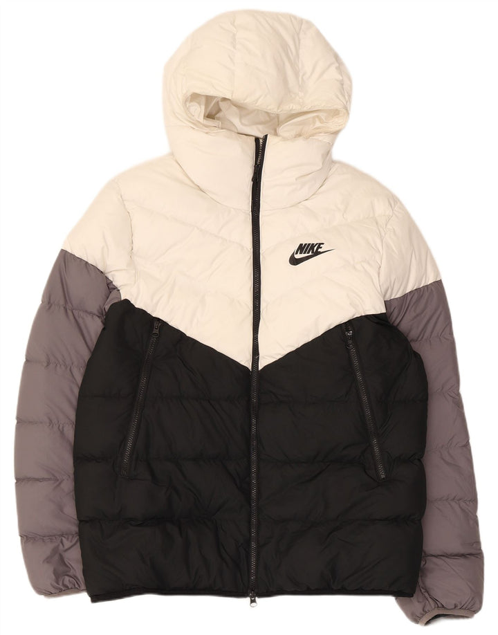 Męska wyściełana kurtka z kapturem Nike UK 40, duża, czarna, z blokami kolorów