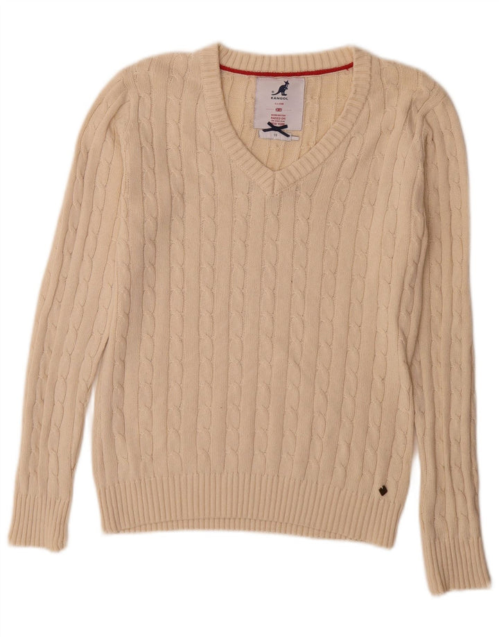 Sweter damski Kangol z dekoltem w kształcie litery V, UK 10, mały beż