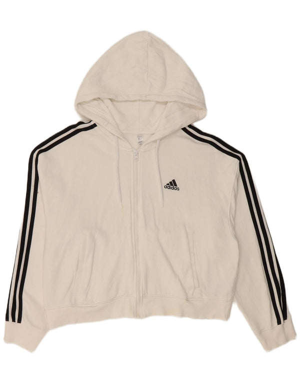 Damska bluza z kapturem i zamkiem błyskawicznym Adidas UK 12/14 Średnia biała bawełna