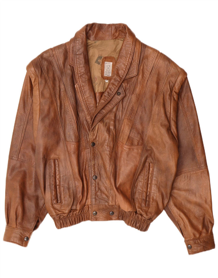 Męska kurtka skórzana w stylu vintage UK 38 Średnia brązowa skóra