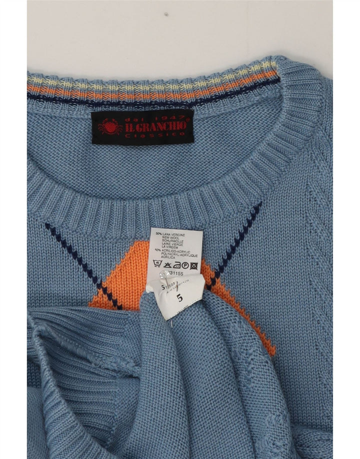 Il Granchio Męski sweter z okrągłym dekoltem, średni niebieski Argyle/diamentowa wełna