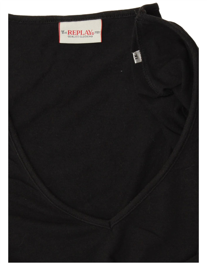 Damska koszulka z grafiką REPLAY Top UK 18 XL w kolorze czarnym