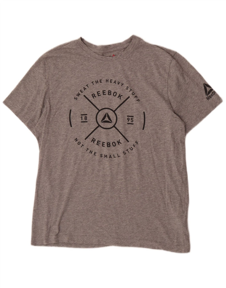 Męski T-shirt Reebok z grafiką, duży, szary, bawełniany