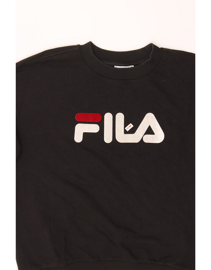 FILA Womens Graphic Sweatshirt Jumper UK 14 Medium Black Cotton Vintage Fila and Second-Hand Fila from Messina Hembry 