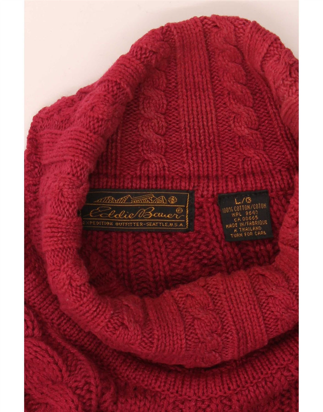 Męski sweter z golfem Eddie Bauer, duży, czerwony, bawełniany