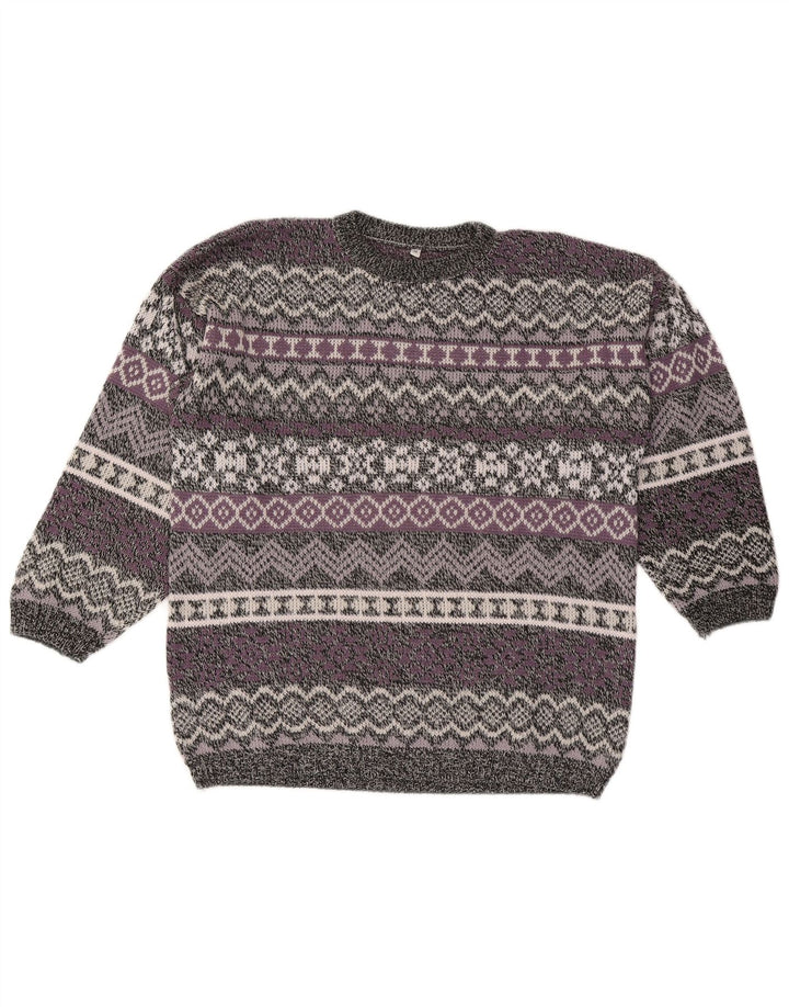Vintage męski sweter z okrągłym dekoltem, średni, wielokolorowy Fair Isle