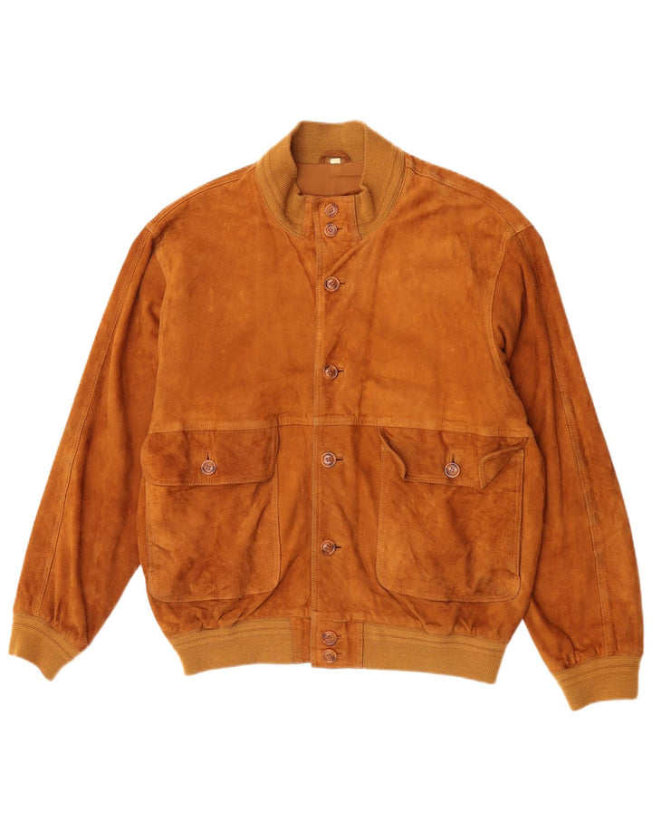 Vintage męska zamszowa kurtka bomber IT 52 duża beżowa skóra