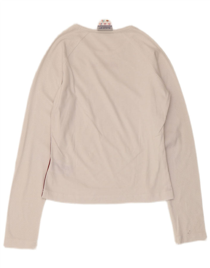 Damski top graficzny Reebok z długim rękawem, UK 10, mały, biały, bawełniany