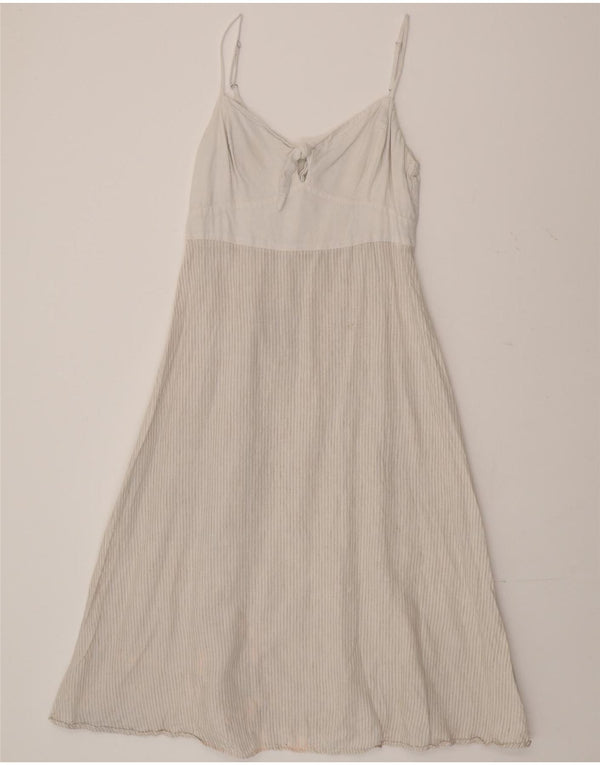 Damska sukienka na ramiączkach Benetton UK 12 Średniobiała lniana w prążki