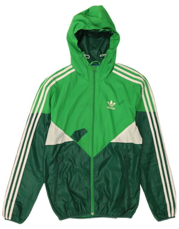 Męska kurtka przeciwdeszczowa Adidas z kapturem UK 34 XS Zielony poliester z blokami kolorów
