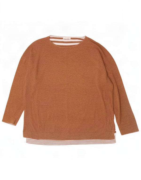 Damski sweter z dekoltem w łódkę White Stuff UK 20 2XL Brązowy, bawełniany w paski