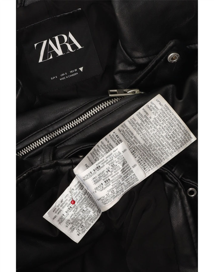 Damska kurtka motocyklowa Zara Crop Oversize ze sztucznej skóry UK 10, mała czarna