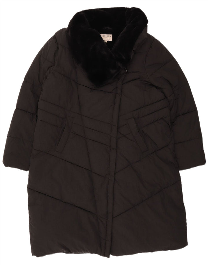 Damski ocieplany płaszcz MONSOON UK 18 XL z czarnego nylonu