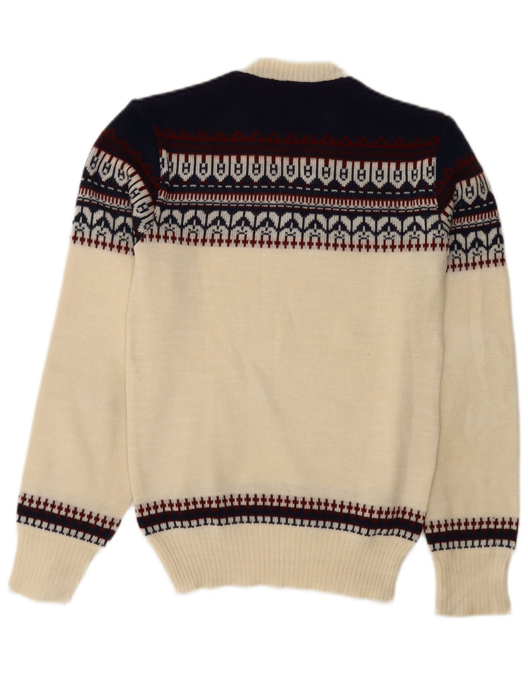 Vintage męski sweter z dekoltem w serek XS Off White Fair Isle