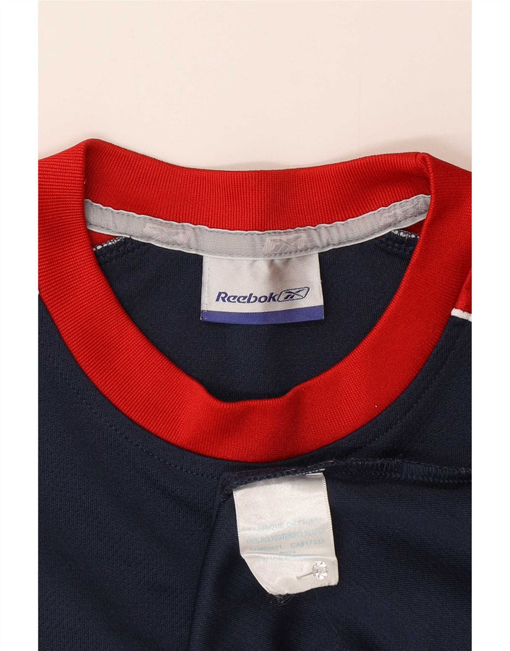 T-shirt męski Reebok, mały, granatowy, z blokami kolorów, poliester