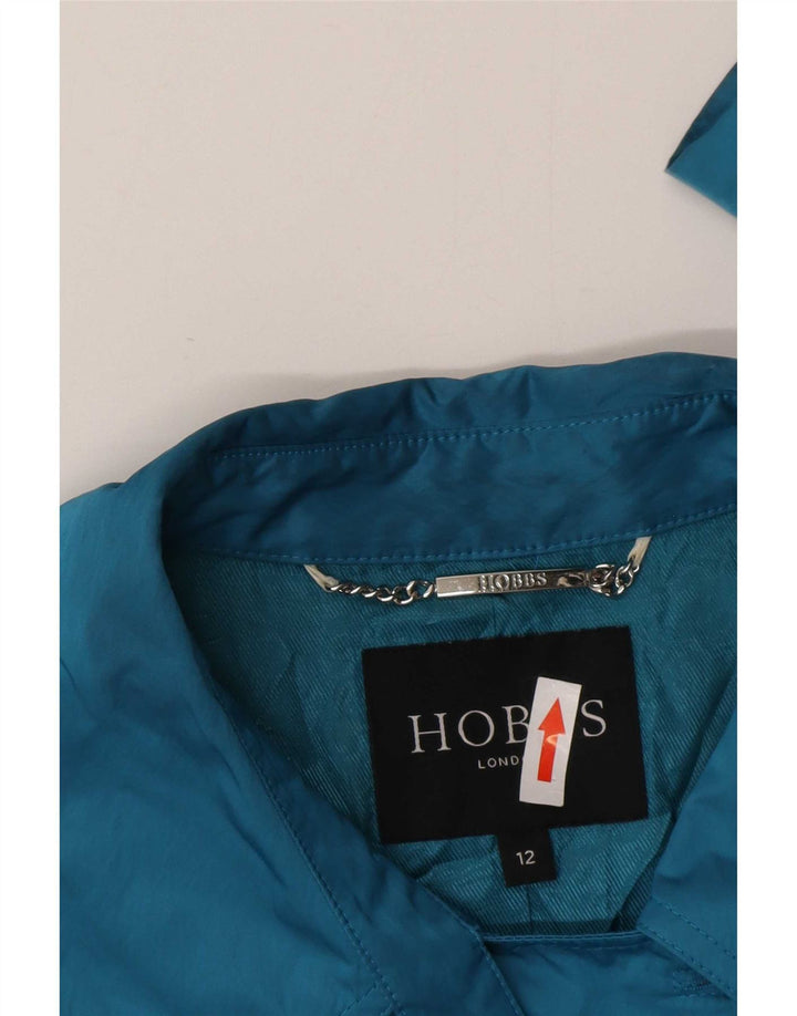 Krótki, dwurzędowy trencz damski Hobbs UK 12, średni niebieski poliester