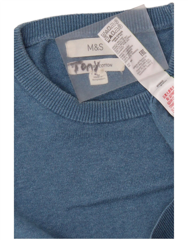 Marks & Spencer Męski sweter z okrągłym dekoltem, średni niebieski, bawełniany