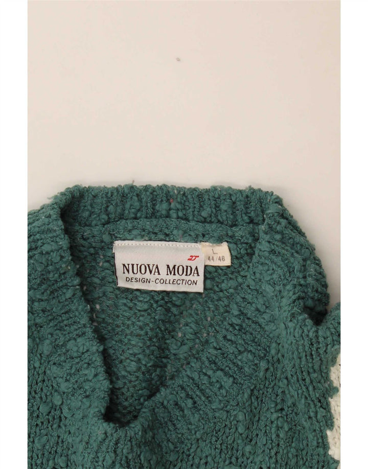 Damski sweter Nuova Moda z graficznym wycięciem pod szyją IT 44/46, duży zielony