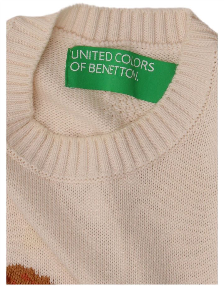 Damski sweter BENETTON z wycięciem pod szyją, UK 14, średni biały