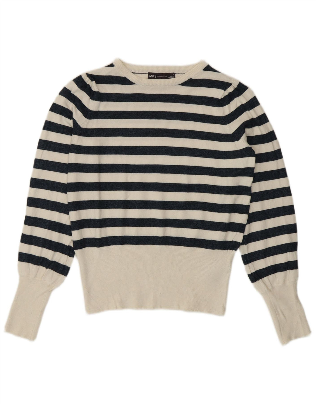 Marks & Spencer Damski sweter z okrągłym dekoltem UK 8 Small White Nautical
