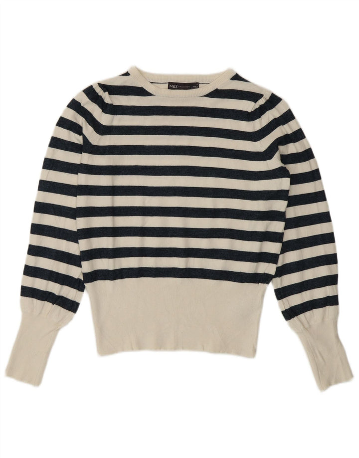 Marks & Spencer Damski sweter z okrągłym dekoltem UK 8 Small White Nautical