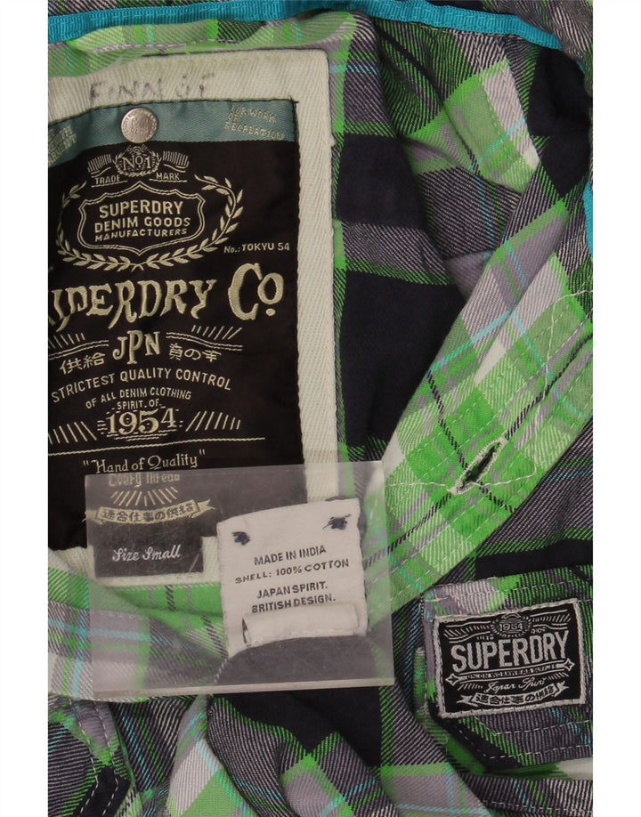 SUPERDRY Męska koszula flanelowa w małą zieloną kratkę, bawełniana