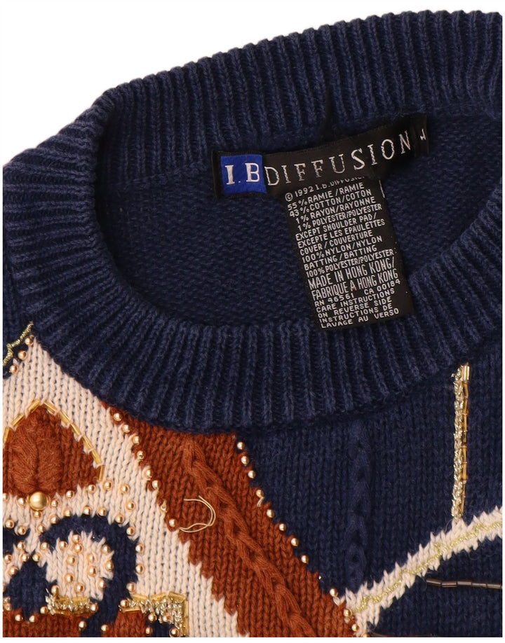 Damski sweter z okrągłym dekoltem I.B Diffusion UK 16, duży granatowy paisley