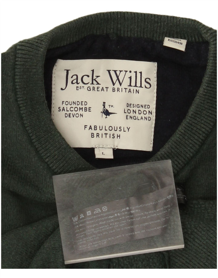 JACK WILLS Męski sweter z okrągłym dekoltem, duży, zielony, bawełniany