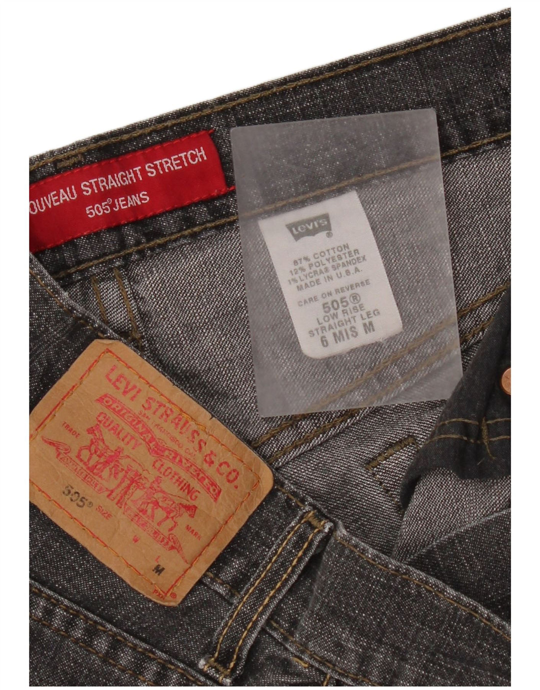 Damskie dżinsy Levi's 505 w trudnej sytuacji US 6 Medium W30 L32 Szare