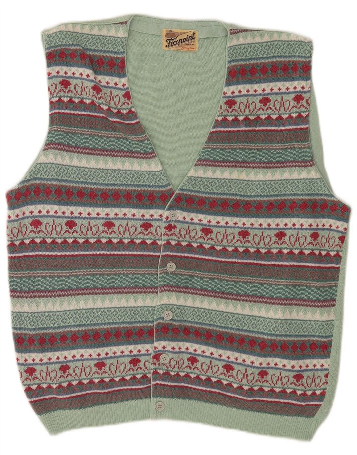 Vintage męski kardigan bez rękawów, średni, wielokolorowy Fair Isle