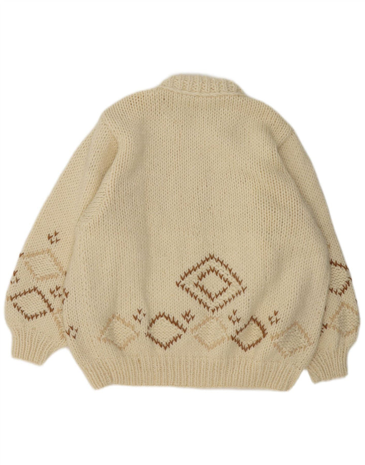 Vintage męski sweter rozpinany XL w kolorze złamanej bieli Argyle/diament