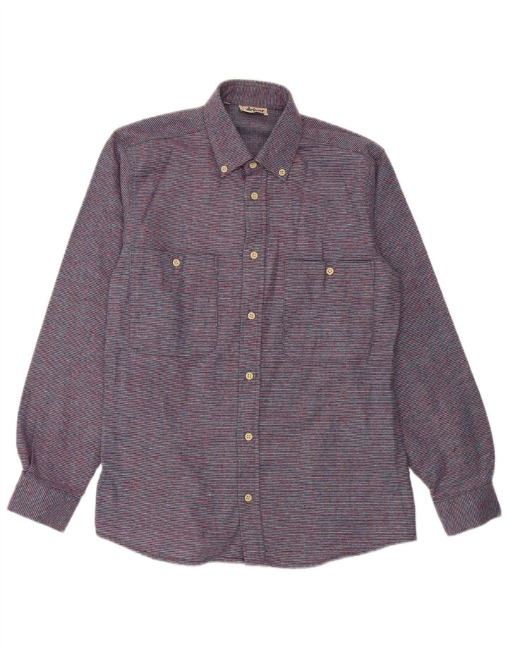 Męska koszula flanelowa w stylu vintage, rozmiar 37 14 1/2, mały, fioletowy, poliestrowy w paski
