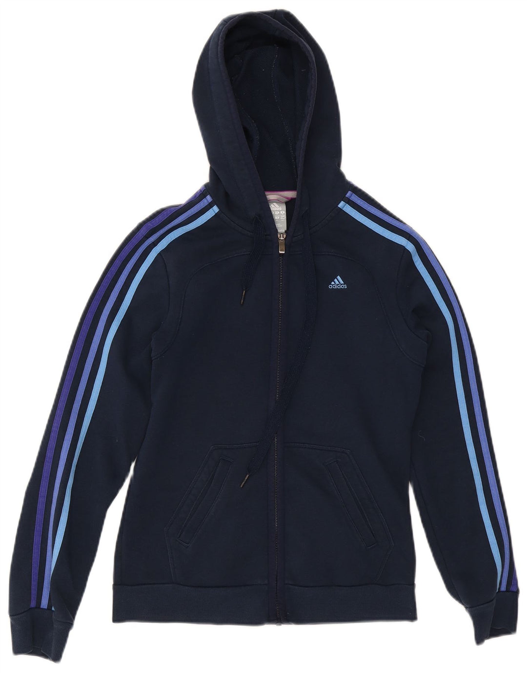 Damski sweter ADIDAS Climalite z kapturem i zamkiem, UK 8/10, mały, granatowy, bawełniany