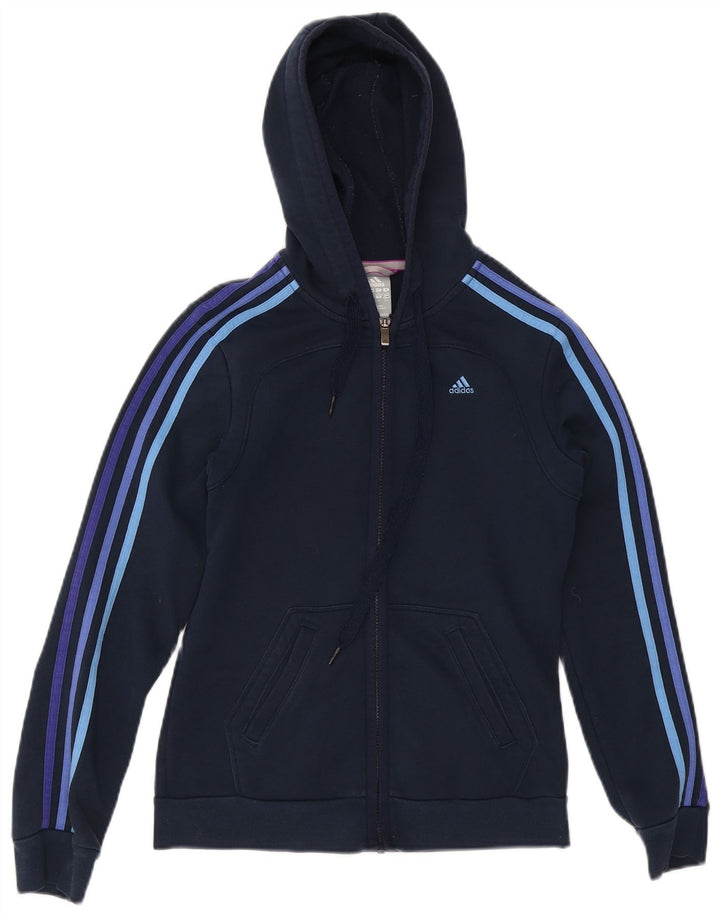 Damski sweter ADIDAS Climalite z kapturem i zamkiem, UK 8/10, mały, granatowy, bawełniany