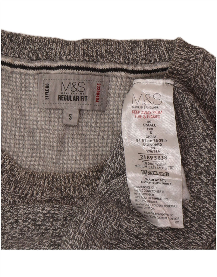 Marks & Spencer Męski sweter z okrągłym dekoltem, mały, szary, nakrapiany