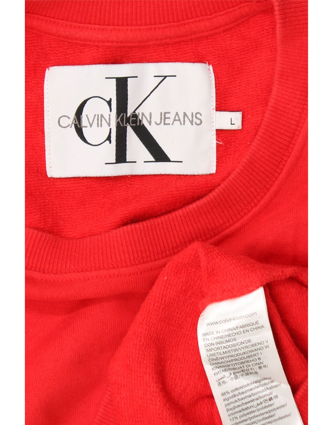 CALVIN KLEIN JEANS Damski sweter typu Crop Bluza UK 16, duży, czerwony, bawełniany