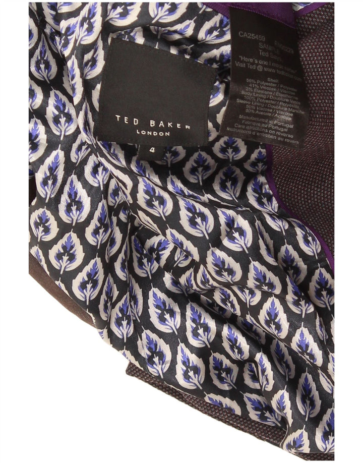 Ted Baker Męska marynarka zapinana na 2 guziki, rozmiar 4, duża, fioletowa, poliestrowa, nowoczesna