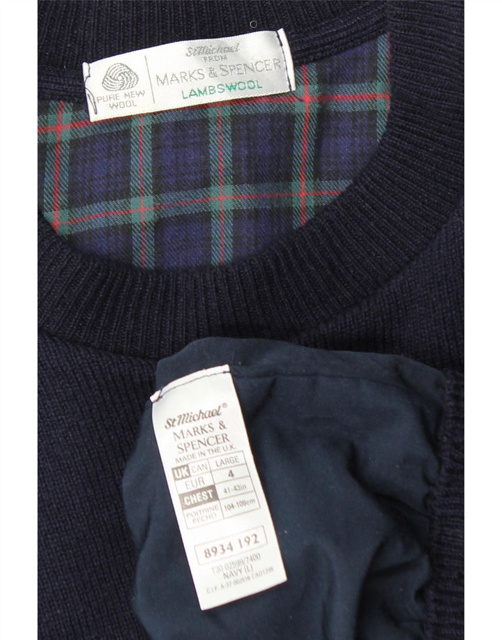 Marks & Spencer Męski sweter z okrągłym dekoltem, duży granatowy, nowa wełna