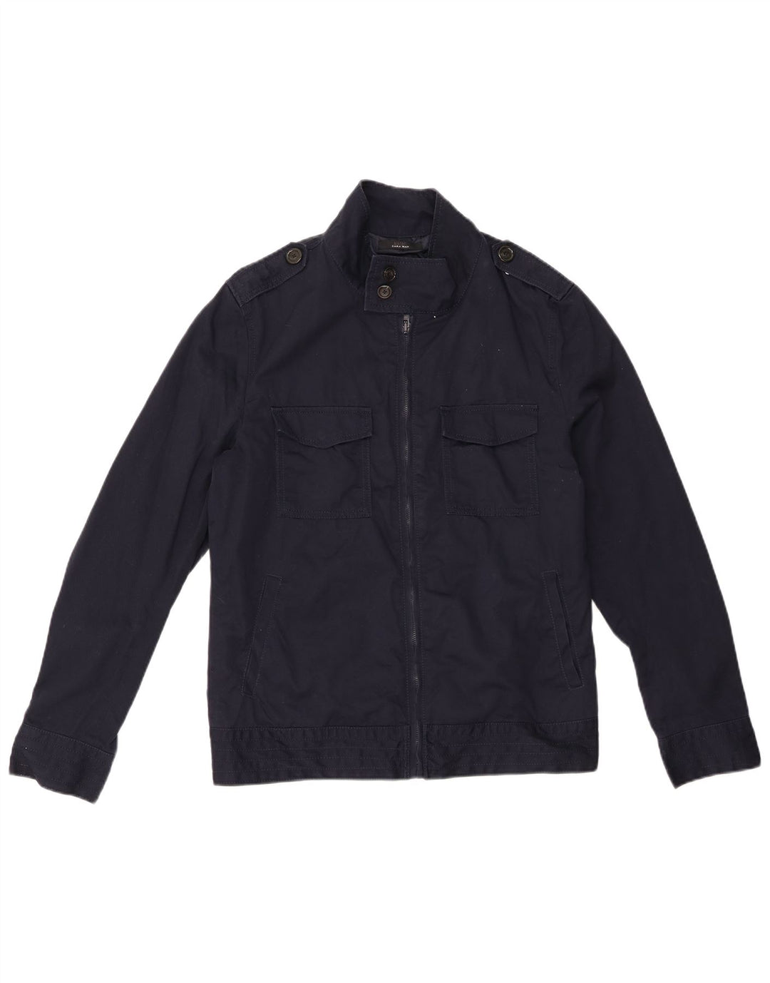 Męska kurtka wojskowa ZARA UK 40, duża, granatowa, poliestrowa