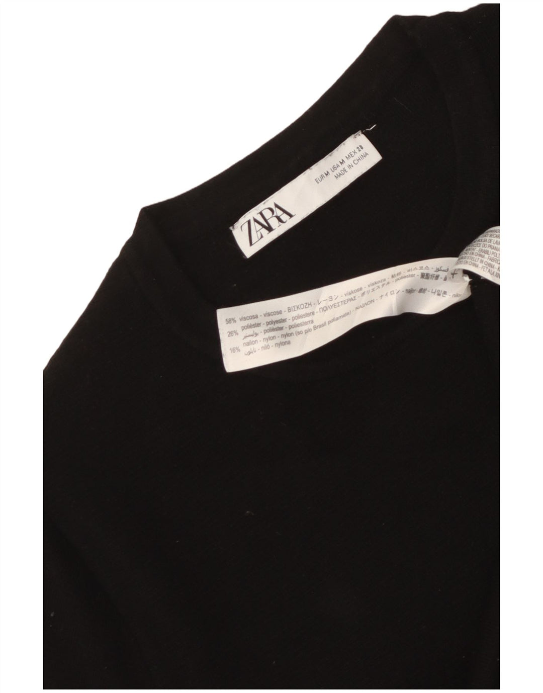 Damski sweter ZARA z krótkim rękawem i okrągłym dekoltem UK 12, średni czarny