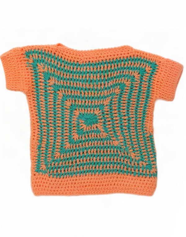 Vintage damski sweter z krótkim rękawem i dekoltem w łódkę UK 12 średni pomarańczowy