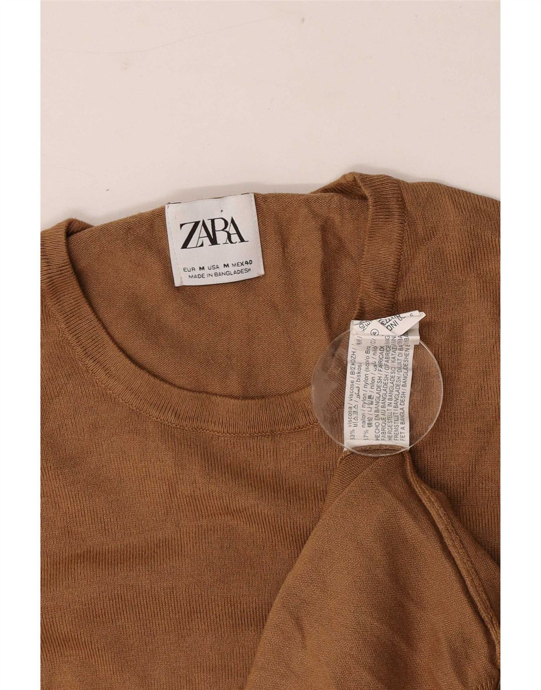 Męski sweter z okrągłym dekoltem Zara, średniobrązowa wiskoza
