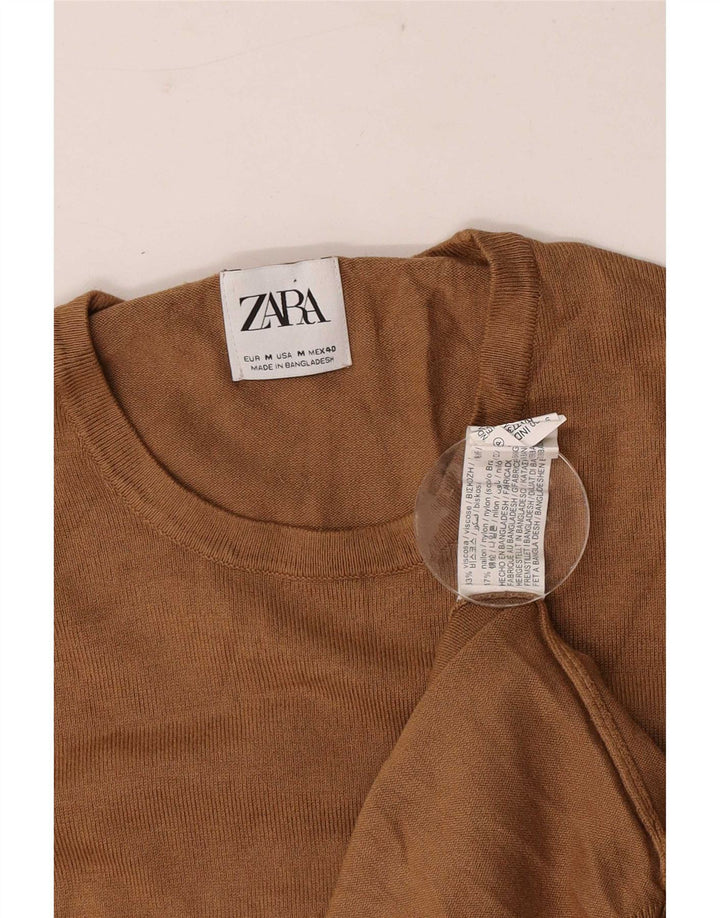Męski sweter z okrągłym dekoltem Zara, średniobrązowa wiskoza
