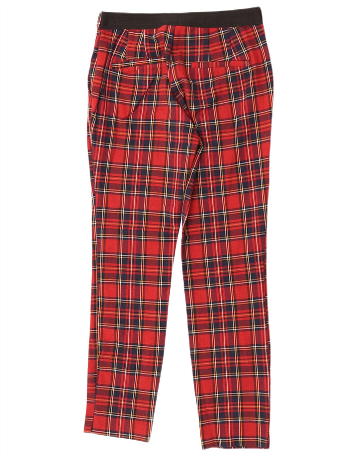 Damskie spodnie typu slim casual Zara, małe, W26 L26, poliester w czerwoną kratę